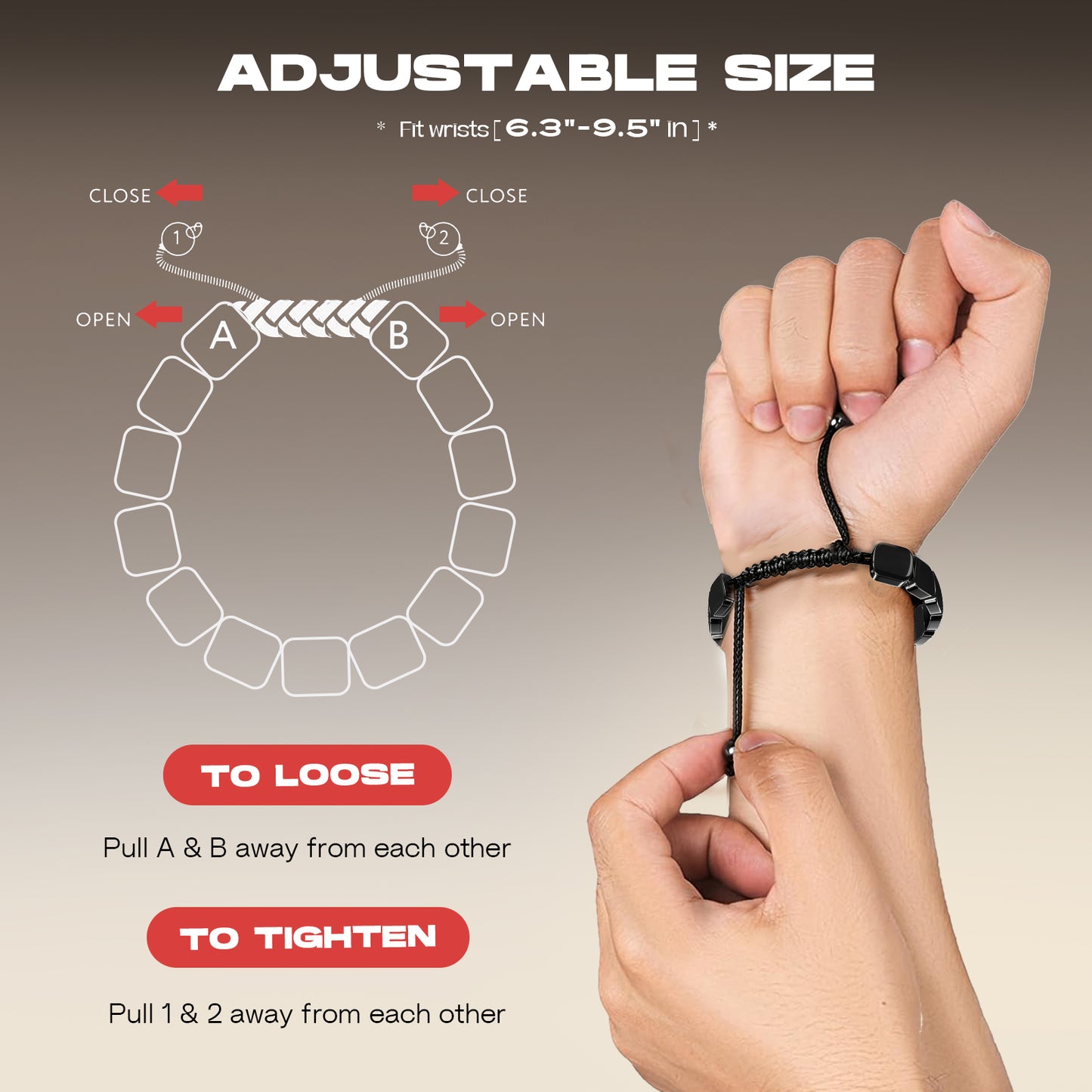 Adjustable Hematite Bracelet for Men - Natural Stone Bracelet for Masculine Energy, Inspired by Roman & Viking Warriors, Stretchable Fit for Wrist 6.3-9.5 inches (16-24cm)