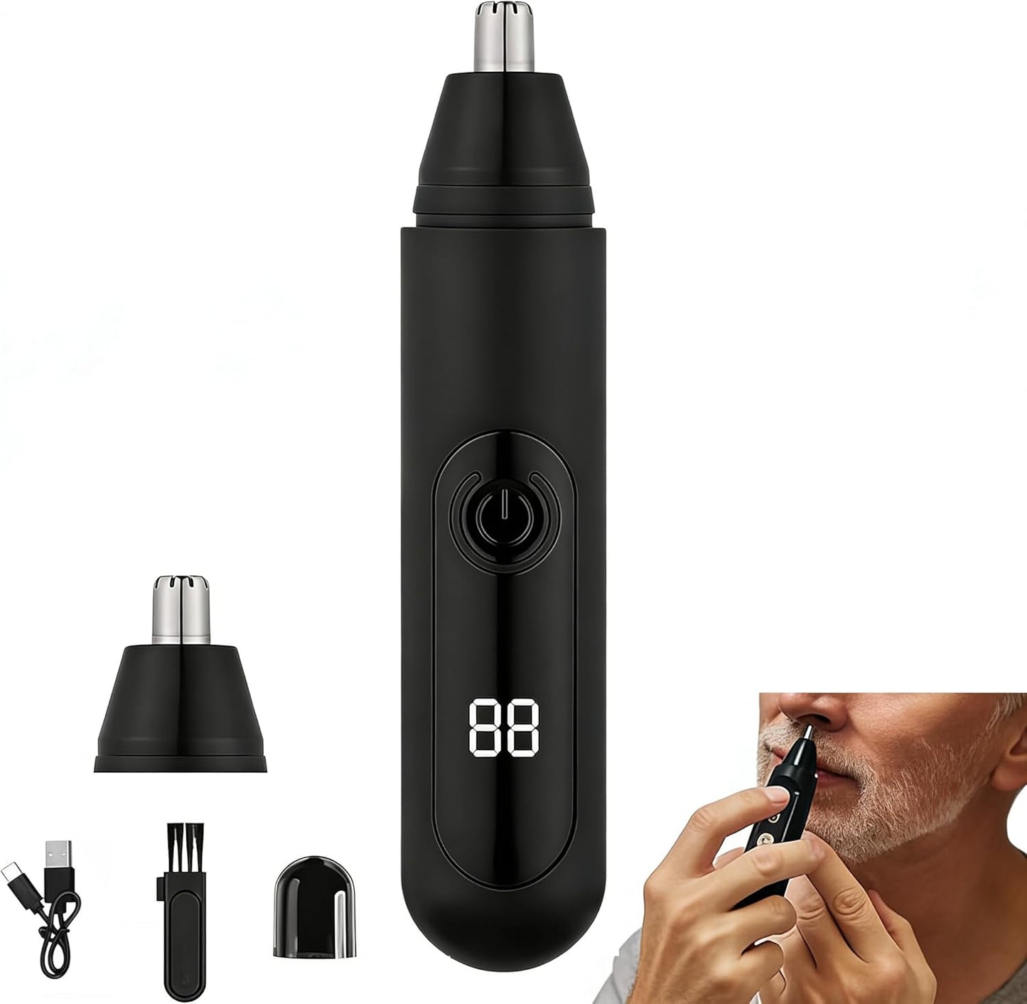 3 in 1 Nose Ear Eyebrow Trimmer for Men Women, Painless Rechargeable Nose Hair Trimmer LCD Display, USB-C Fast Charging Waterproof Quiet Anti-Jam