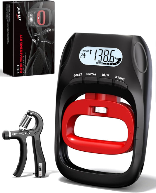 JTHEW Grip Strength Trainer - Adjustable Resistance 11-132lbs/5-60kg Hand Gripper & Forearm Strengthener Device with Smart Counter for Sports & Rehab