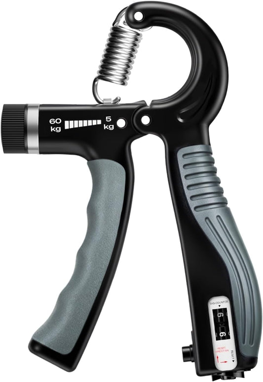 Adjustable Hand Gripper with Smart Counter, 5-60kg Resistance Grip Strength Trainer for Sports and Fitness