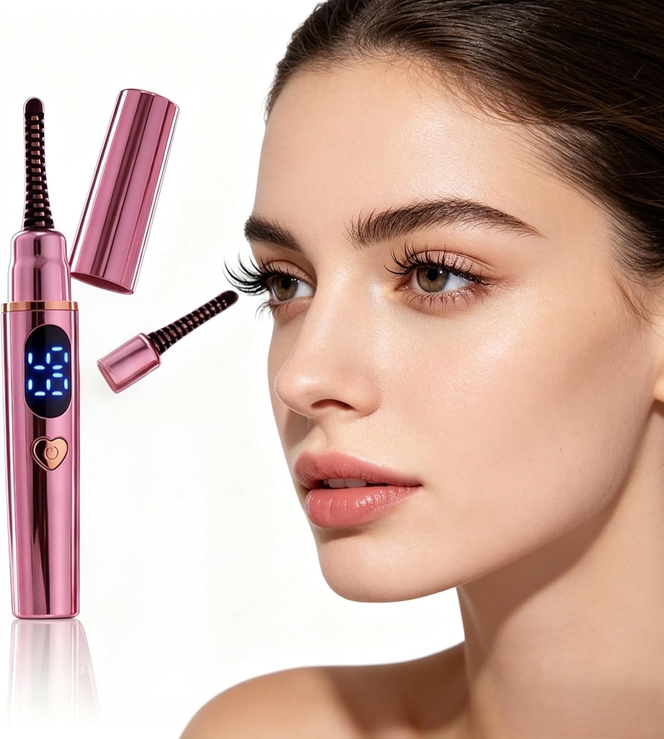 Heated Eyelash Curler- Eye Lash Curler Heat - Mini Electric Eyelash Curler with LED Display 3 Temp Settings USB Rechargeable Natural Curling 24H Long Lasting for Women