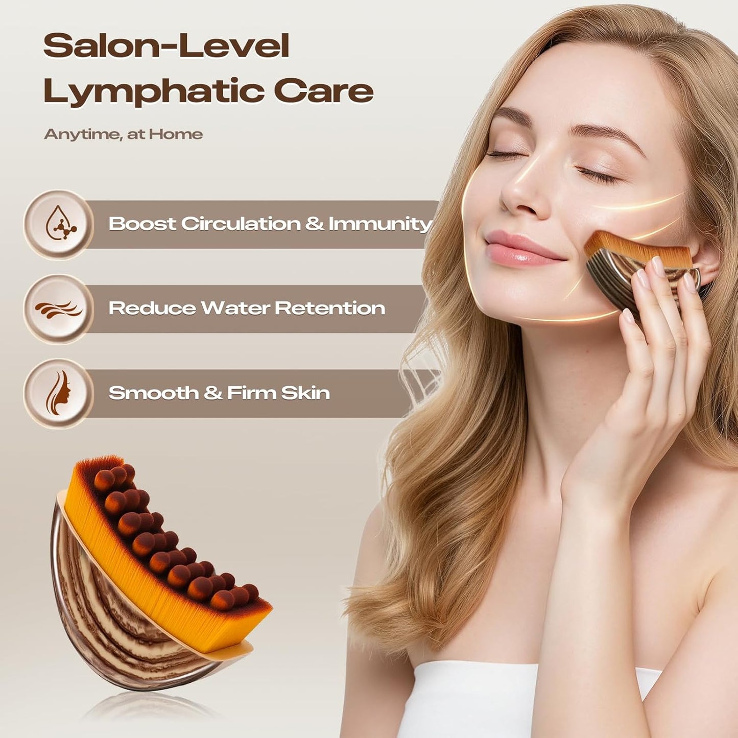 Facial Lymphatic Massage Brush - Design, Ergonomic Handle for Eye Cheek Jaw Sculpting, Anti-Fatigue, Skin Firming