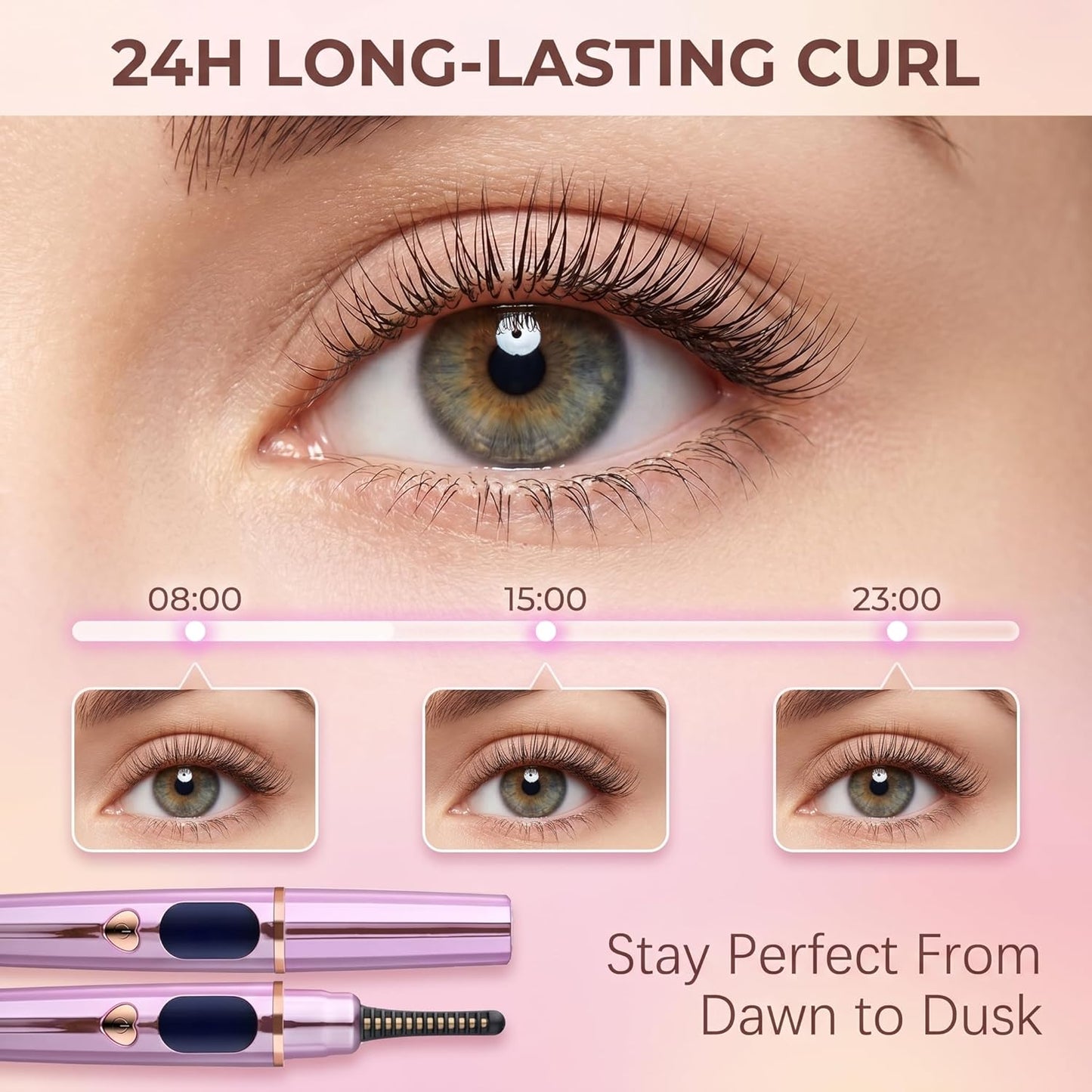 Heated Eyelash Curler- Eye Lash Curler Heat - Mini Electric Eyelash Curler with LED Display 3 Temp Settings USB Rechargeable Natural Curling 24H Long Lasting for Women