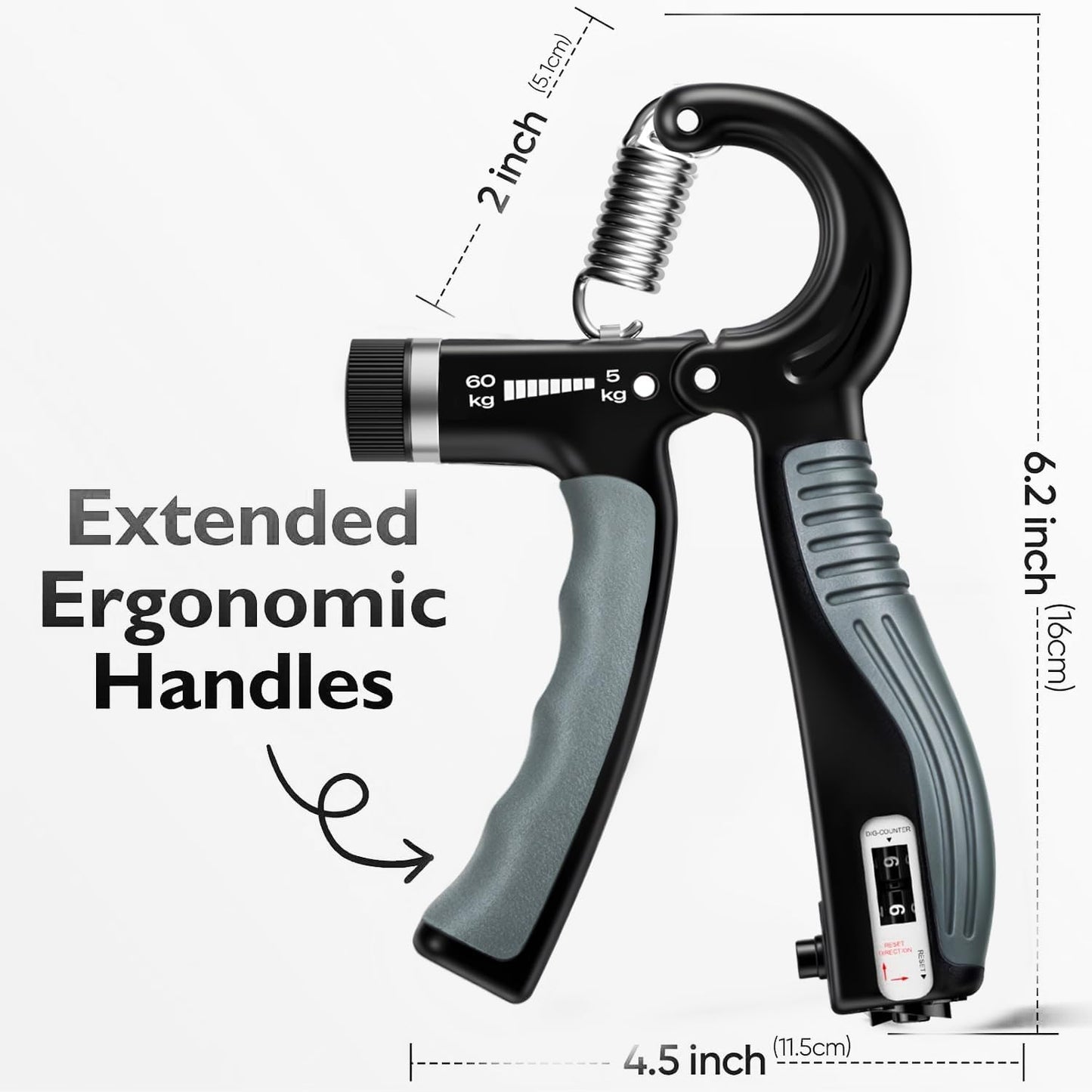 Grip Strength Trainer 2 Pack - Adjustable Resistance 10-132lbs (5-60kg) Hand & Forearm Strengthener for Athletes, Physical Therapy, Home Gym & Rehabilitation