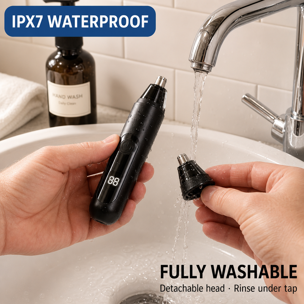 3 in 1 Nose Ear Eyebrow Trimmer for Men Women, Painless Rechargeable Nose Hair Trimmer LCD Display, USB-C Fast Charging Waterproof Quiet Anti-Jam