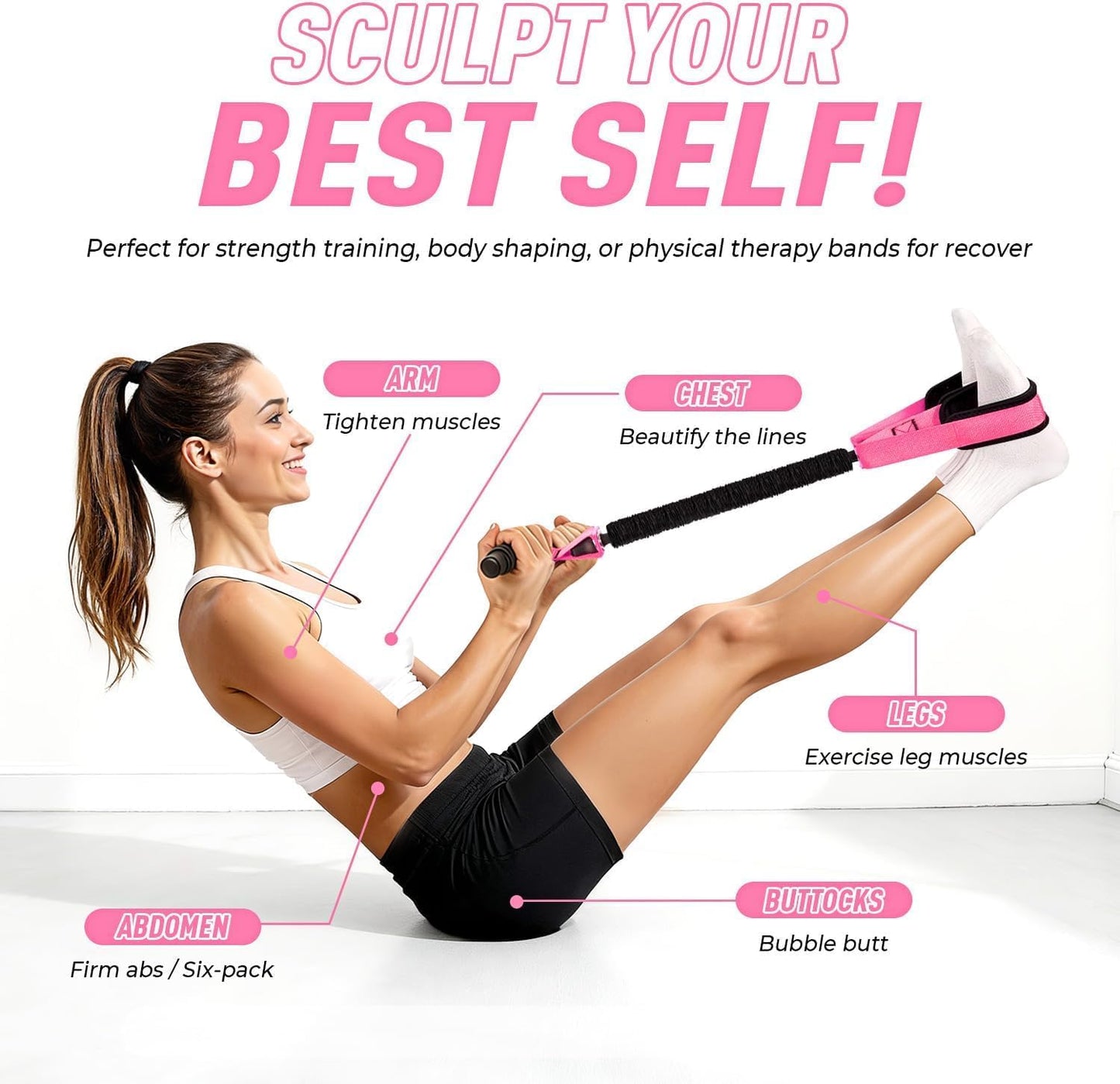 Upgraded Pedal Resistance Band with Handles - Thickened Latex Tubes & Non-Slip Foot Pedal, Exercise Equipment for Core, Legs, Arms, Abs | Home Gym Strength Training