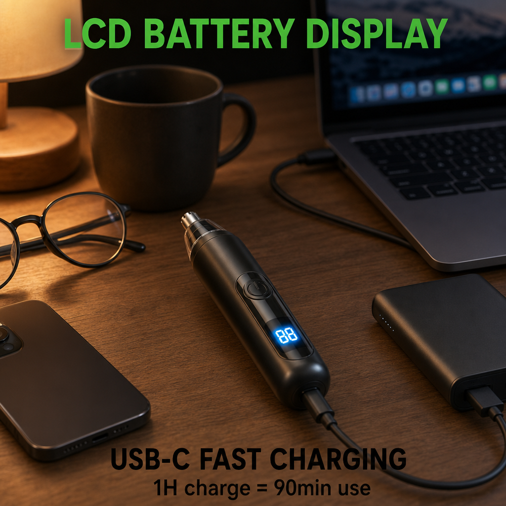 3 in 1 Nose Ear Eyebrow Trimmer for Men Women, Painless Rechargeable Nose Hair Trimmer LCD Display, USB-C Fast Charging Waterproof Quiet Anti-Jam