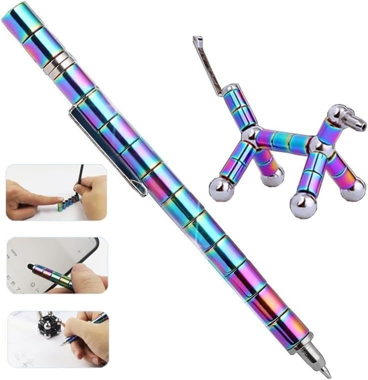 Magnetic Fidget Pen - Multifunctional Writing & Focus Tool with 2 Refills & 2 Stylus Tips, Stress Relief Gadget for Adults (Colorful)