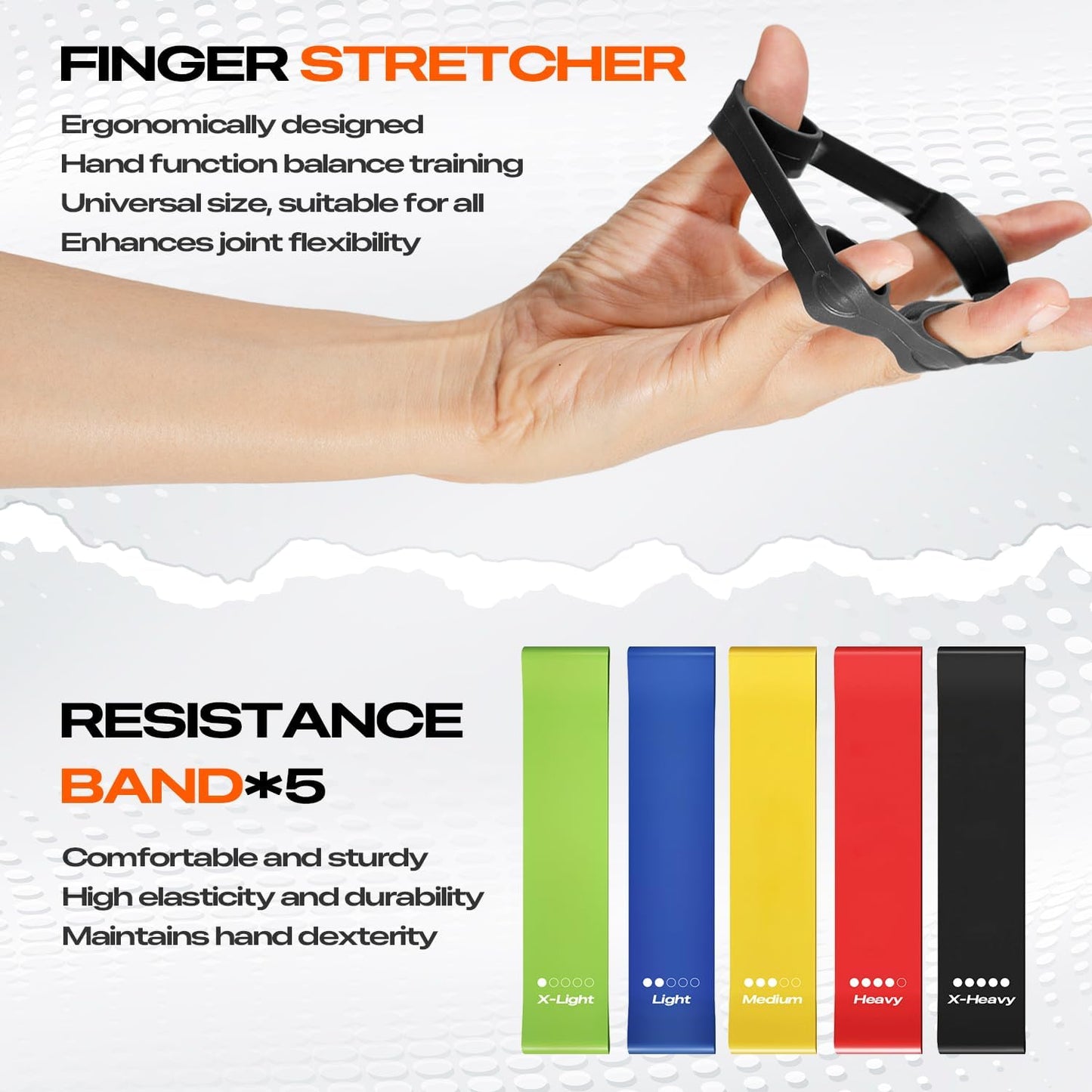 Grip Strength Trainer Kit (10-Pack): Adjustable Hand Gripper & Forearm Strengthener with Finger Stretcher, Ring, Stress Ball & 5 Bands for Muscle & Recovery.