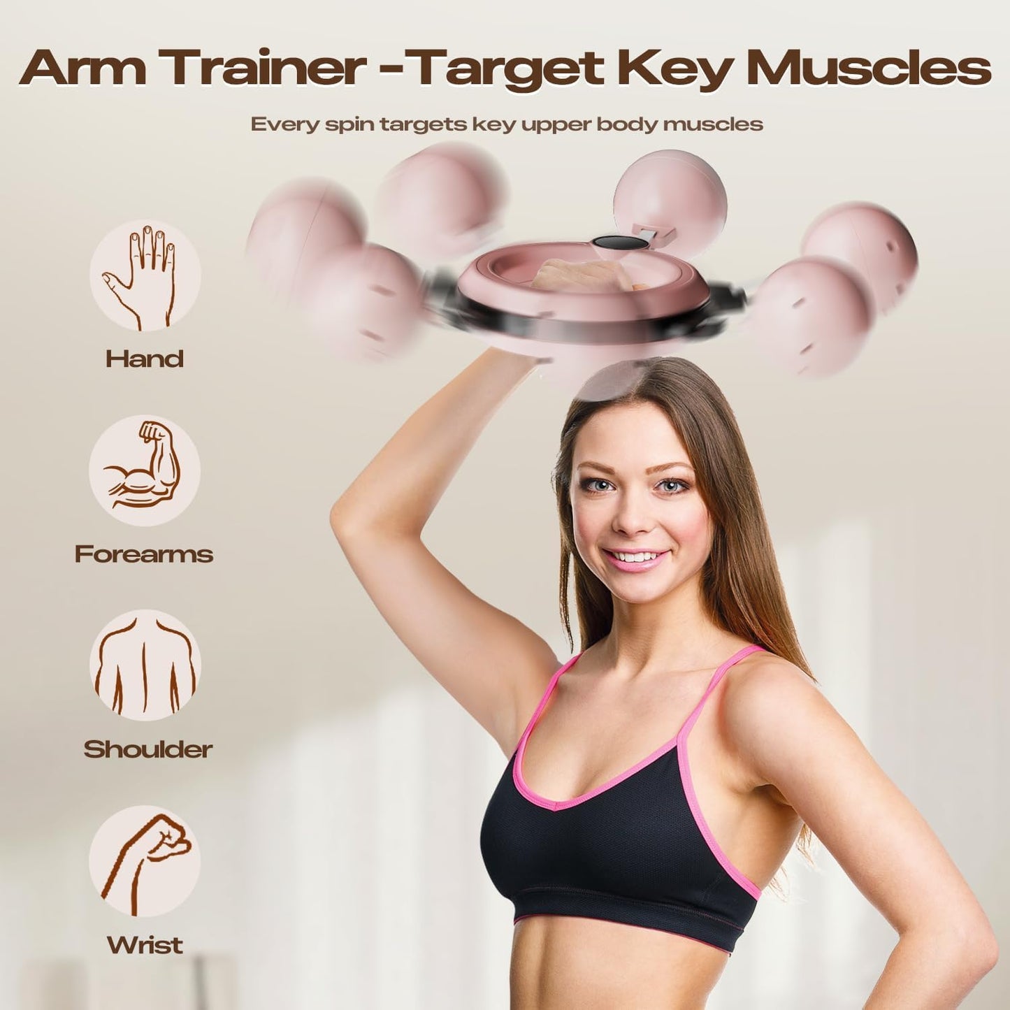 Arm Workout for Women and Men，360° Hand-Crank Forearm Trainer，Shoulders and Arm Muscle Training Fitness Equipment，Chest Trainer and Forearm Exerciser，Home Workout Equipment （Pink Without Counter）