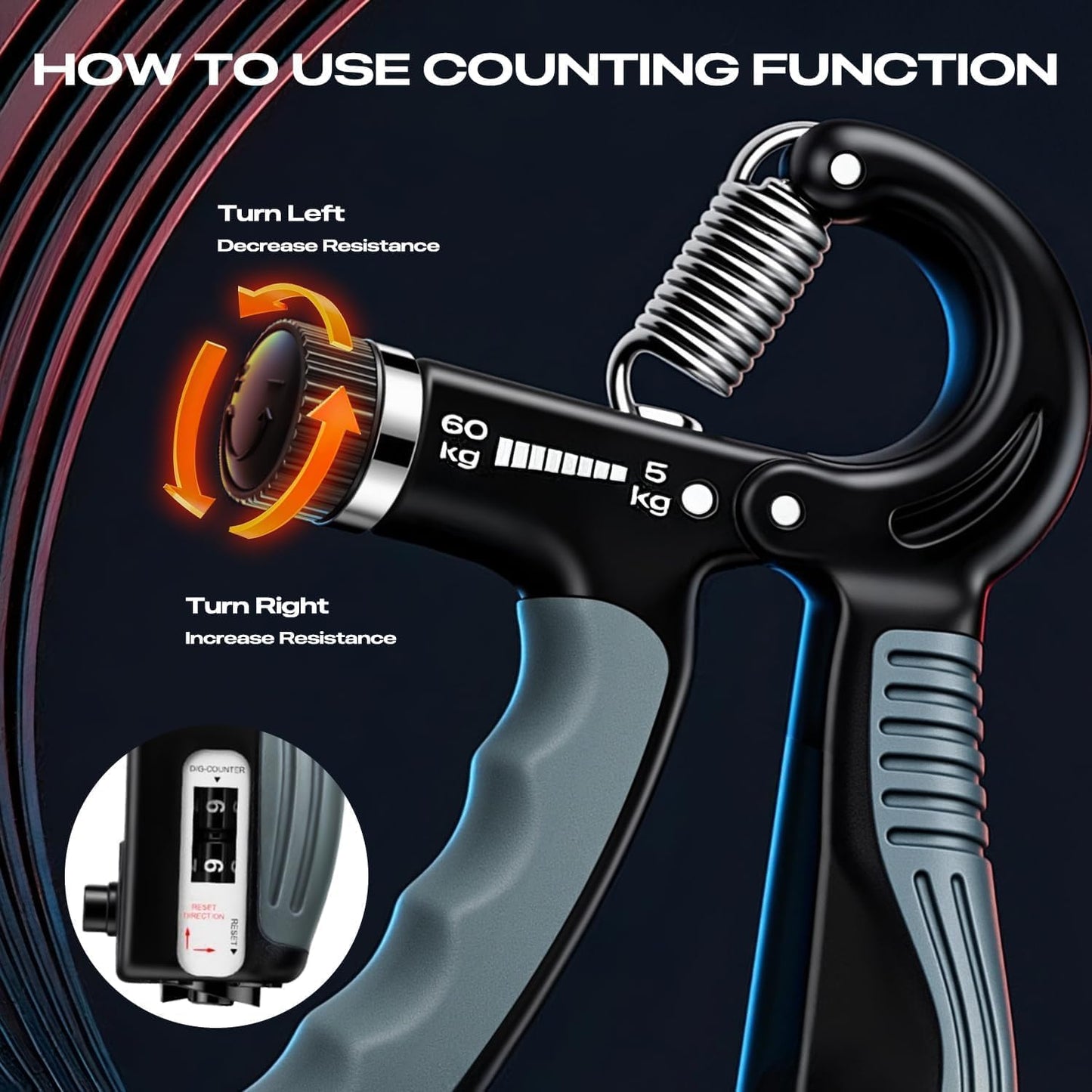 Grip Strength Trainer 2 Pack - Adjustable Resistance 10-132lbs (5-60kg) Hand & Forearm Strengthener for Athletes, Physical Therapy, Home Gym & Rehabilitation
