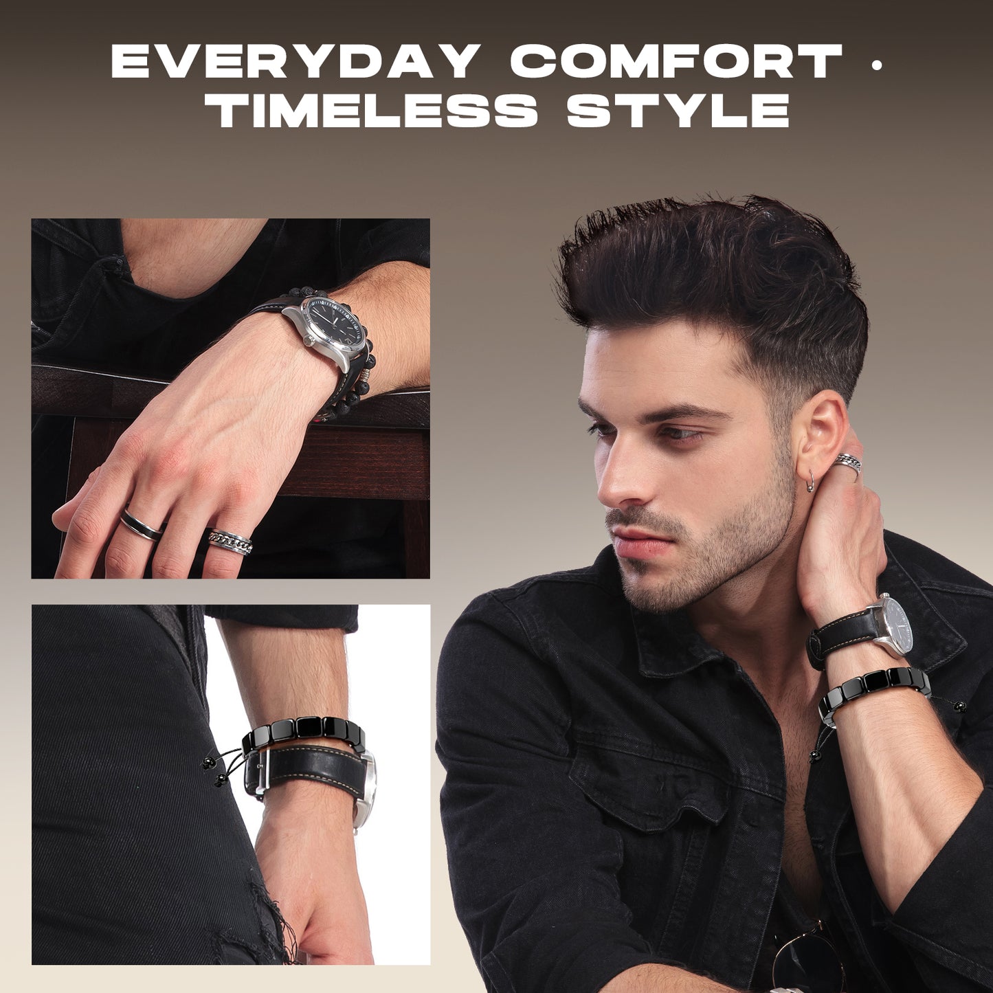 Adjustable Hematite Bracelet for Men - Natural Stone Bracelet for Masculine Energy, Inspired by Roman & Viking Warriors, Stretchable Fit for Wrist 6.3-9.5 inches (16-24cm)