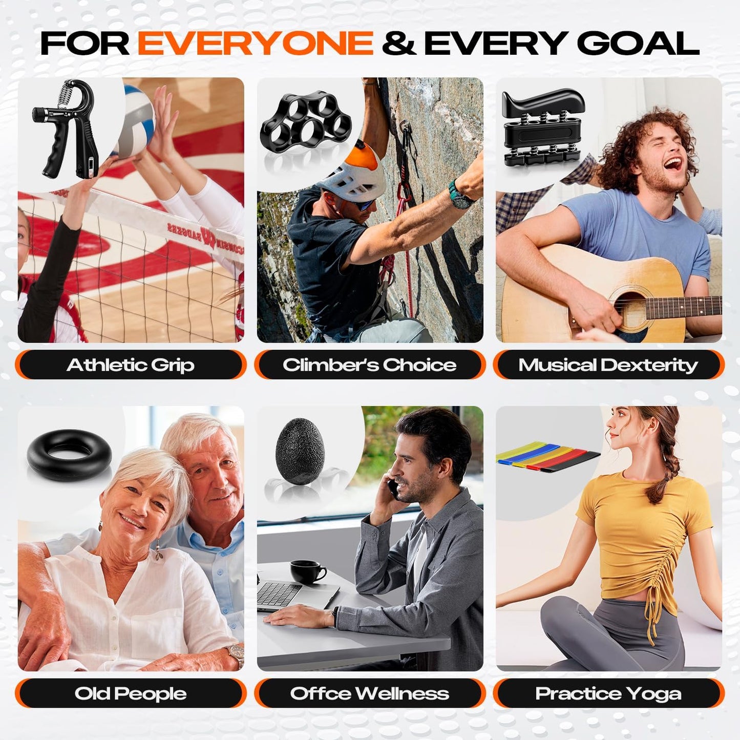 Grip Strength Trainer Kit (10-Pack): Adjustable Hand Gripper & Forearm Strengthener with Finger Stretcher, Ring, Stress Ball & 5 Bands for Muscle & Recovery.