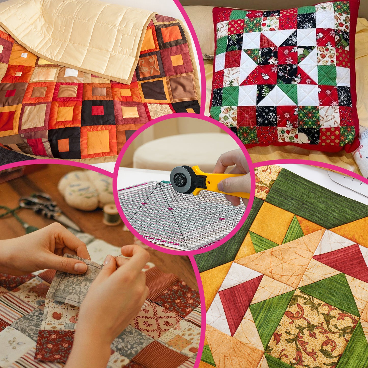 12.5x12.5 Inch Slotted Quilting Ruler with 45°/60° Multi-Angle, Non-Slip Grips & Cutting Grooves, Acrylic Sewing Ruler for Fabric Cutting and Patchwork