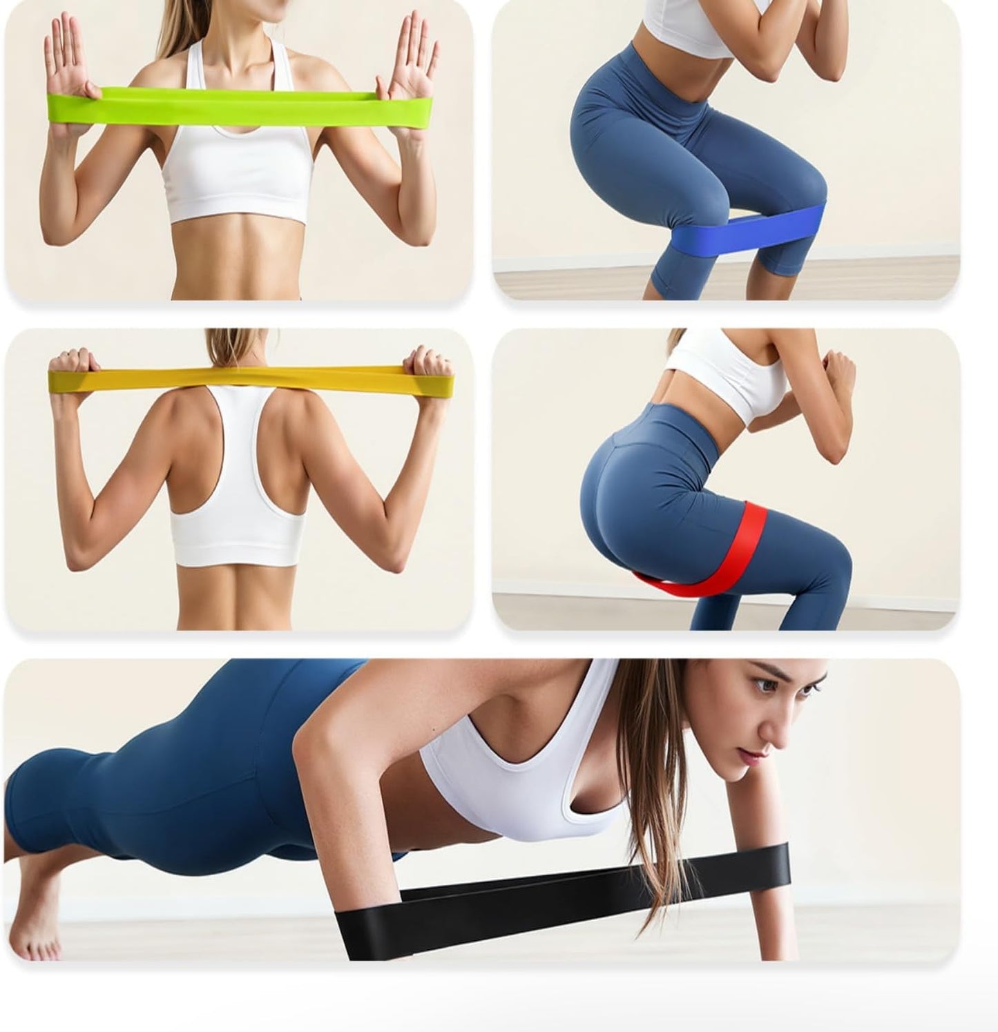 Resistance Bands Set of 5, 100% Natural Latex Skin-Friendly Exercise Loop Bands with 5 Resistance Levels for Legs, Glutes, Arms, Back - Includes Carry Bag for Home, Gym, Yoga, Pilates, Training
