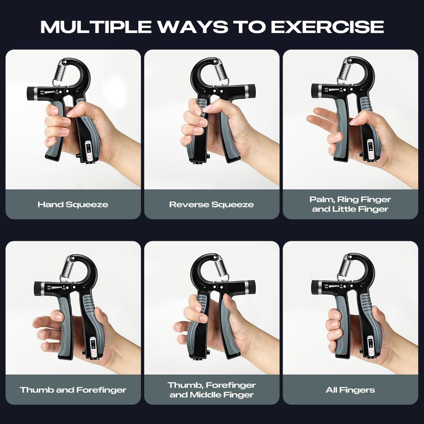 Grip Strength Trainer 2 Pack - Adjustable Resistance 10-132lbs (5-60kg) Hand & Forearm Strengthener for Athletes, Physical Therapy, Home Gym & Rehabilitation