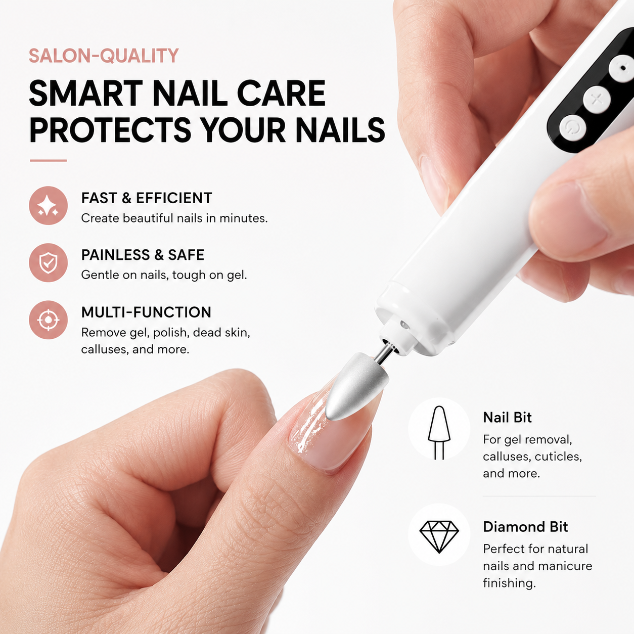 Portable Electric Nail Drill Kit – Rechargeable, 10 Speeds, LED Light & Dust Cover, 10 Bits for Acrylic/Gel Polish Removal, Nail Shaping & Cuticle Care