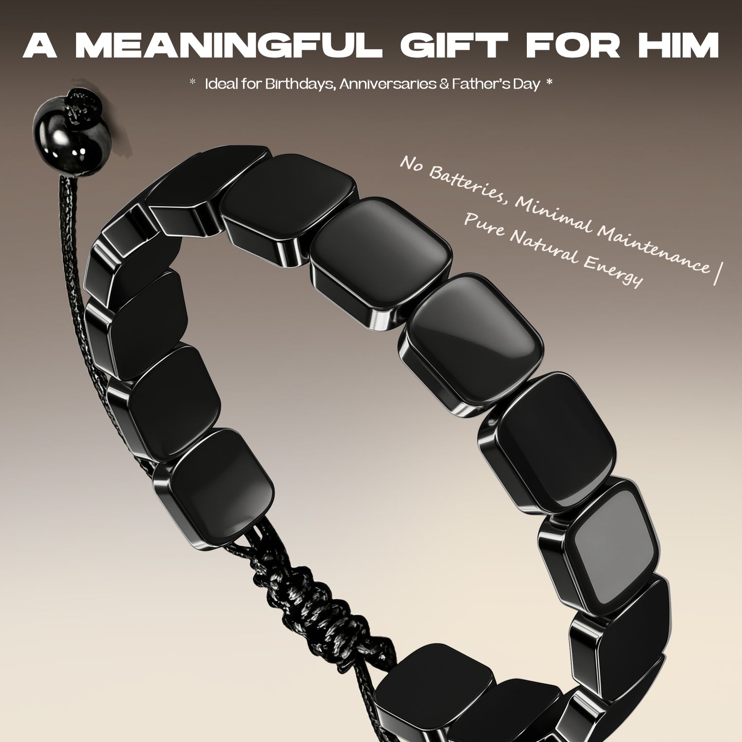 Adjustable Hematite Bracelet for Men - Natural Stone Bracelet for Masculine Energy, Inspired by Roman & Viking Warriors, Stretchable Fit for Wrist 6.3-9.5 inches (16-24cm)