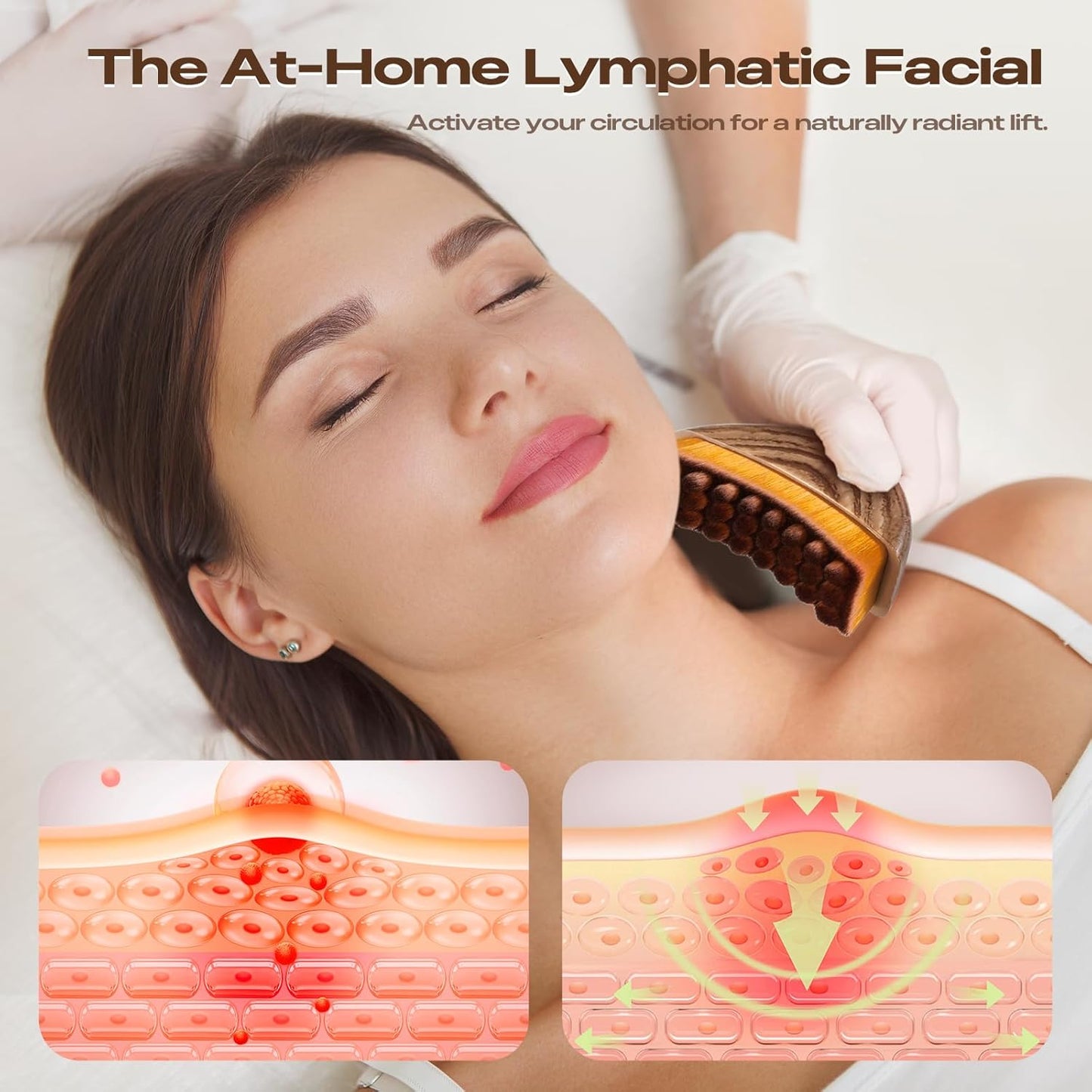 Facial Lymphatic Massage Brush - Design, Ergonomic Handle for Eye Cheek Jaw Sculpting, Anti-Fatigue, Skin Firming
