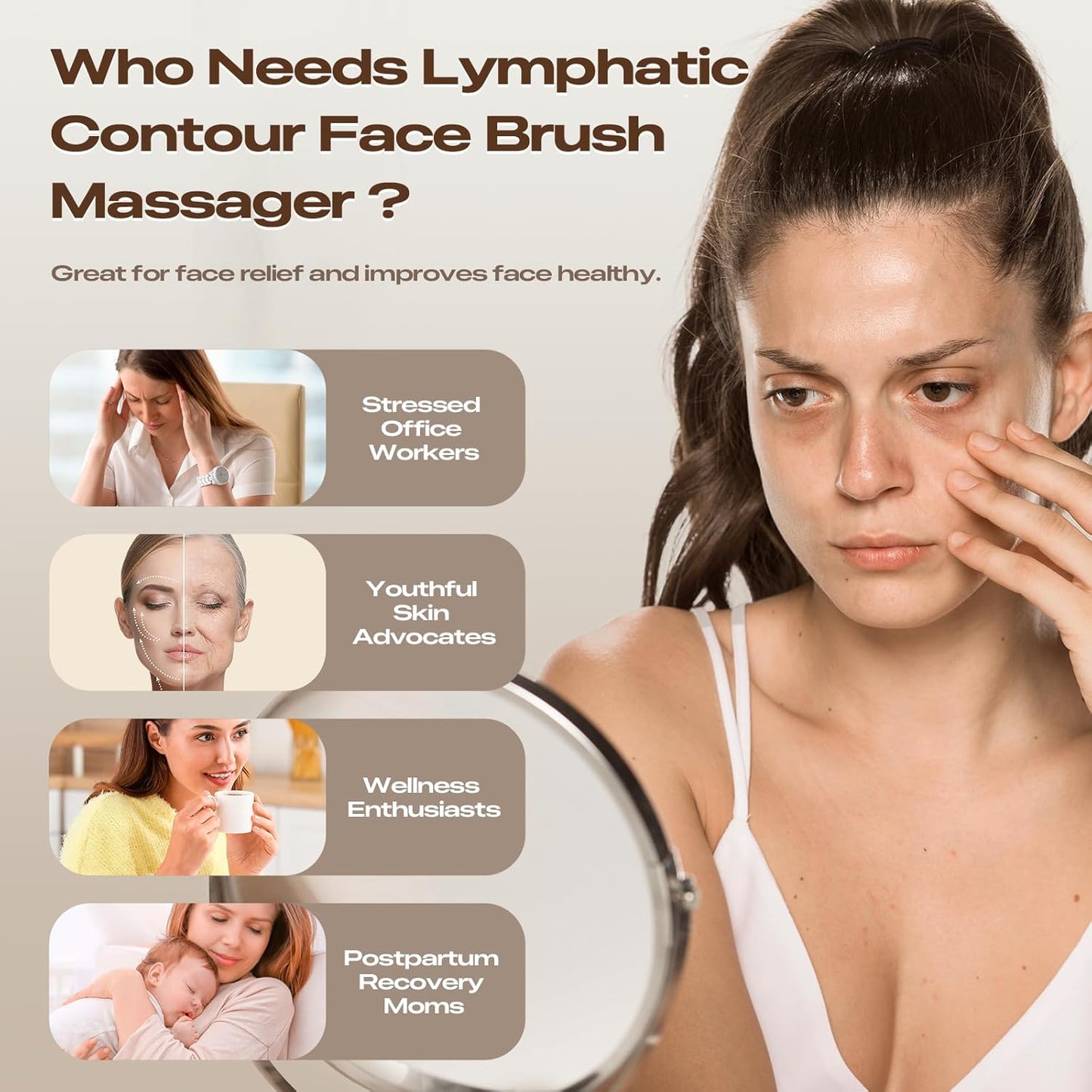 Facial Lymphatic Massage Brush - Design, Ergonomic Handle for Eye Cheek Jaw Sculpting, Anti-Fatigue, Skin Firming