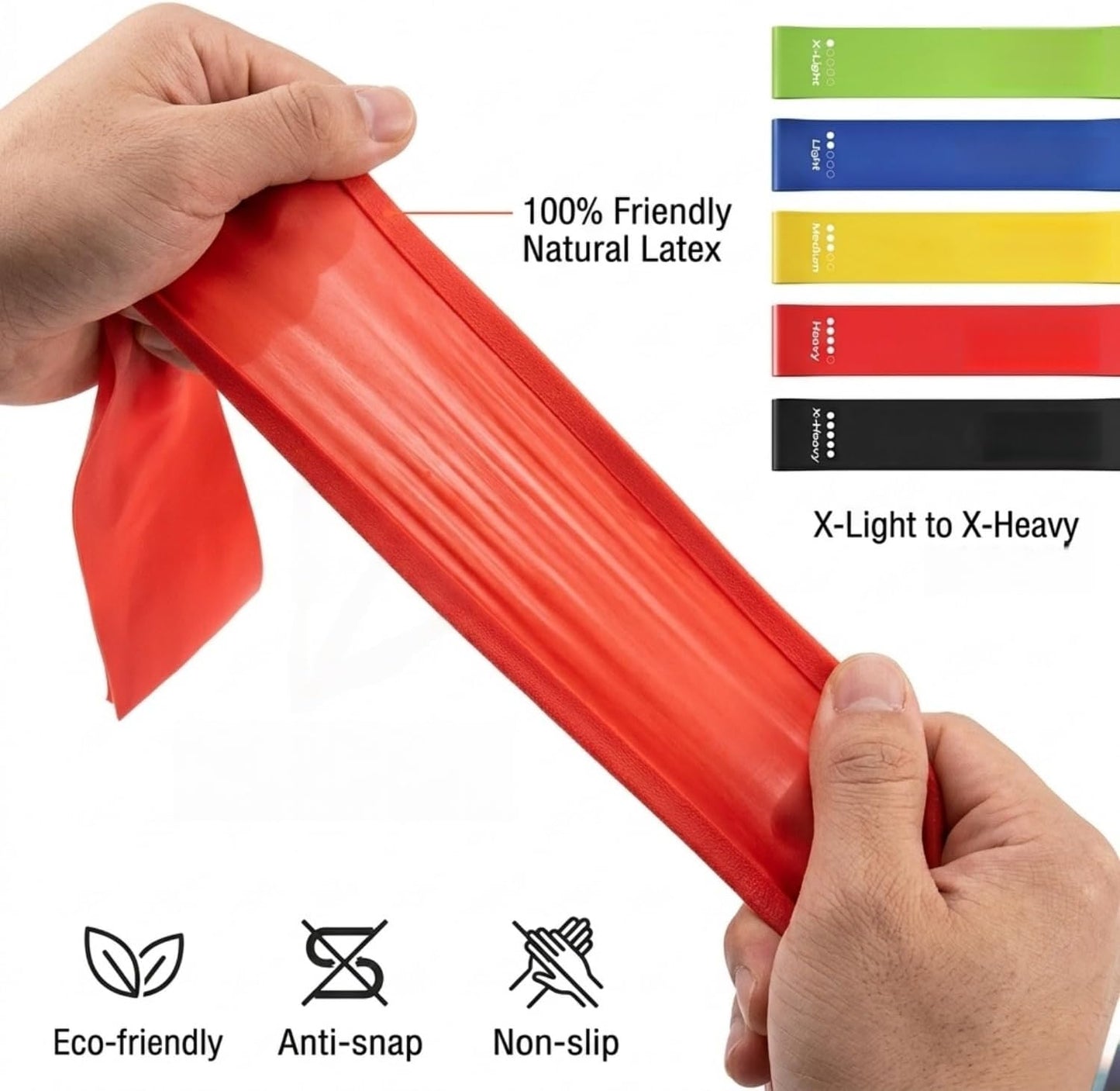 Resistance Bands Set of 5, 100% Natural Latex Skin-Friendly Exercise Loop Bands with 5 Resistance Levels for Legs, Glutes, Arms, Back - Includes Carry Bag for Home, Gym, Yoga, Pilates, Training